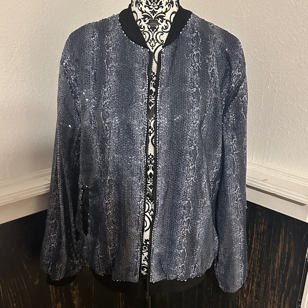 L&B Textured Blue Bomber Jacket